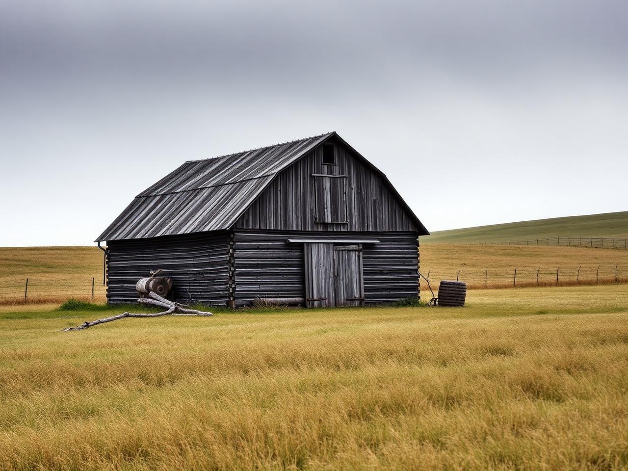 A working barn and outbuildings at the edge of a valley field